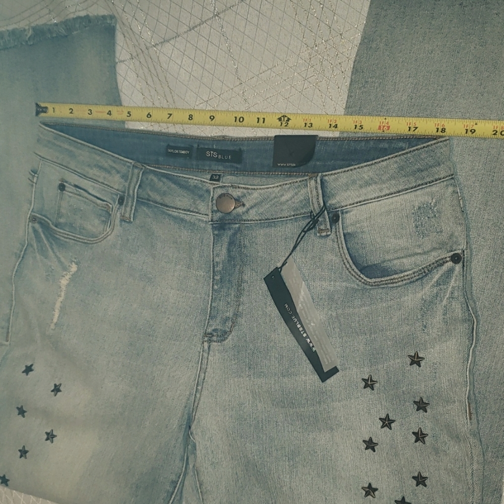 STS BLUE New Jeans Tomboy Star Studded Raw Hem Ankle Blue Pants NWT Women's 32 - Picture 9 of 17